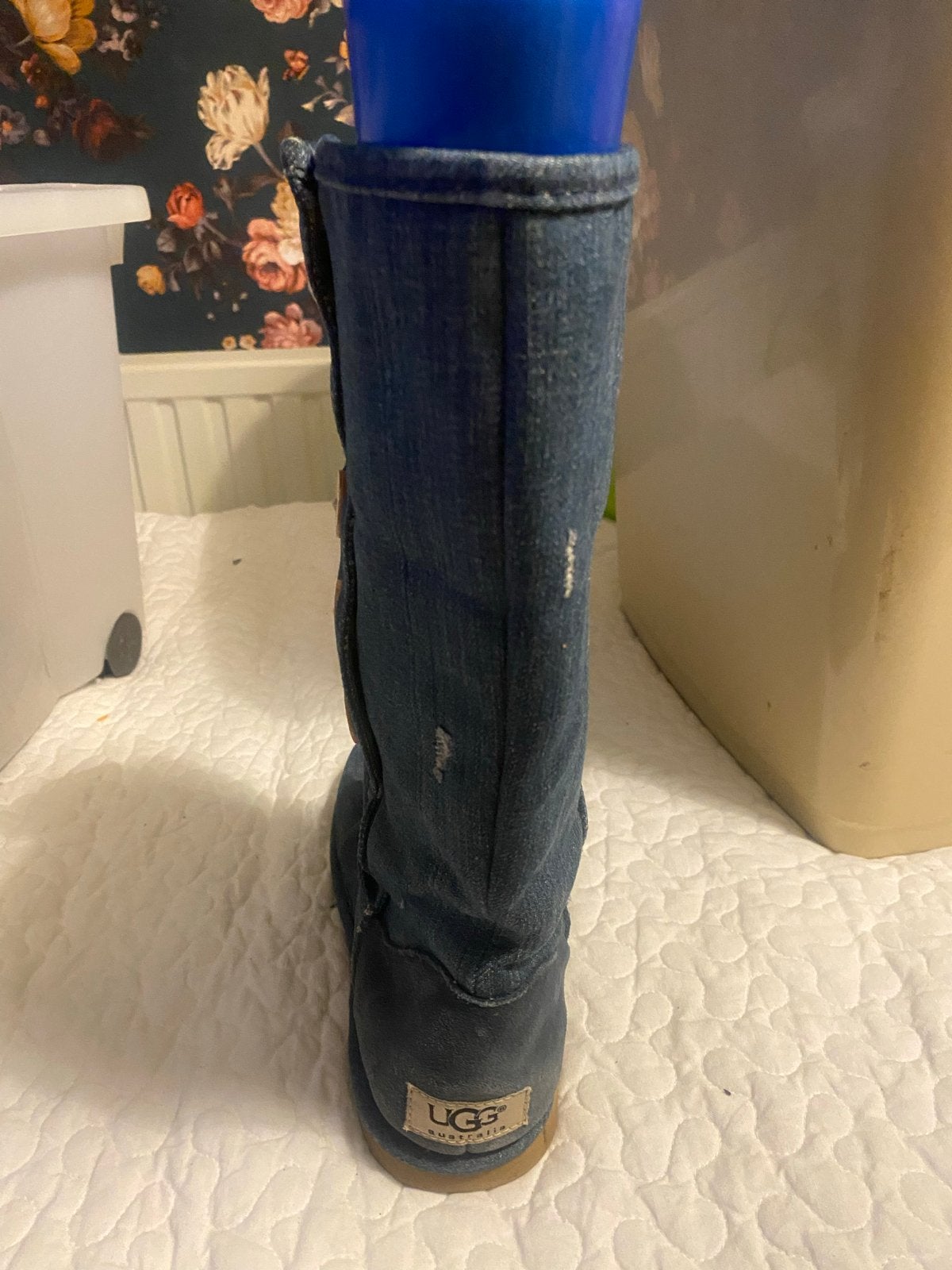 Ugg laarzen spijkerstof met knopen, Ophalen, Gedragen, Blauw, Hoge laarzen