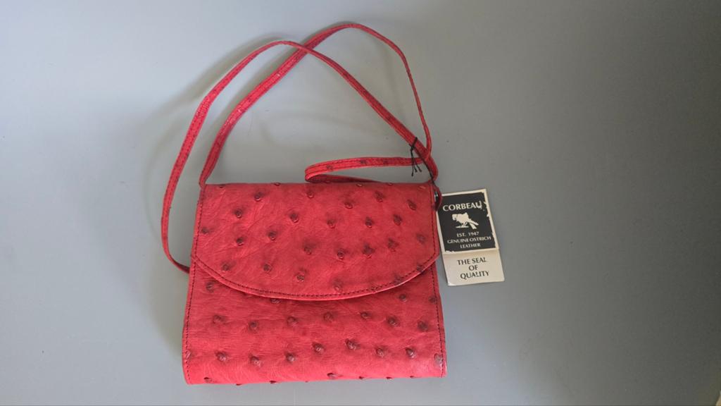Exclusieve handtas, struisvogel leer, vintage, corbeau, Ophalen of Verzenden, Zo goed als nieuw, Handtas