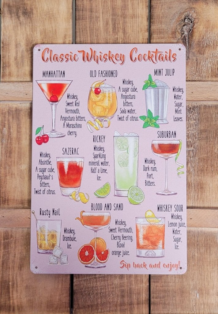 Whiskey Cocktails recepten reclamebord van metaal wandbord, Info@deconoord.nl, Deco Noord, Nieuw, Ophalen of Verzenden