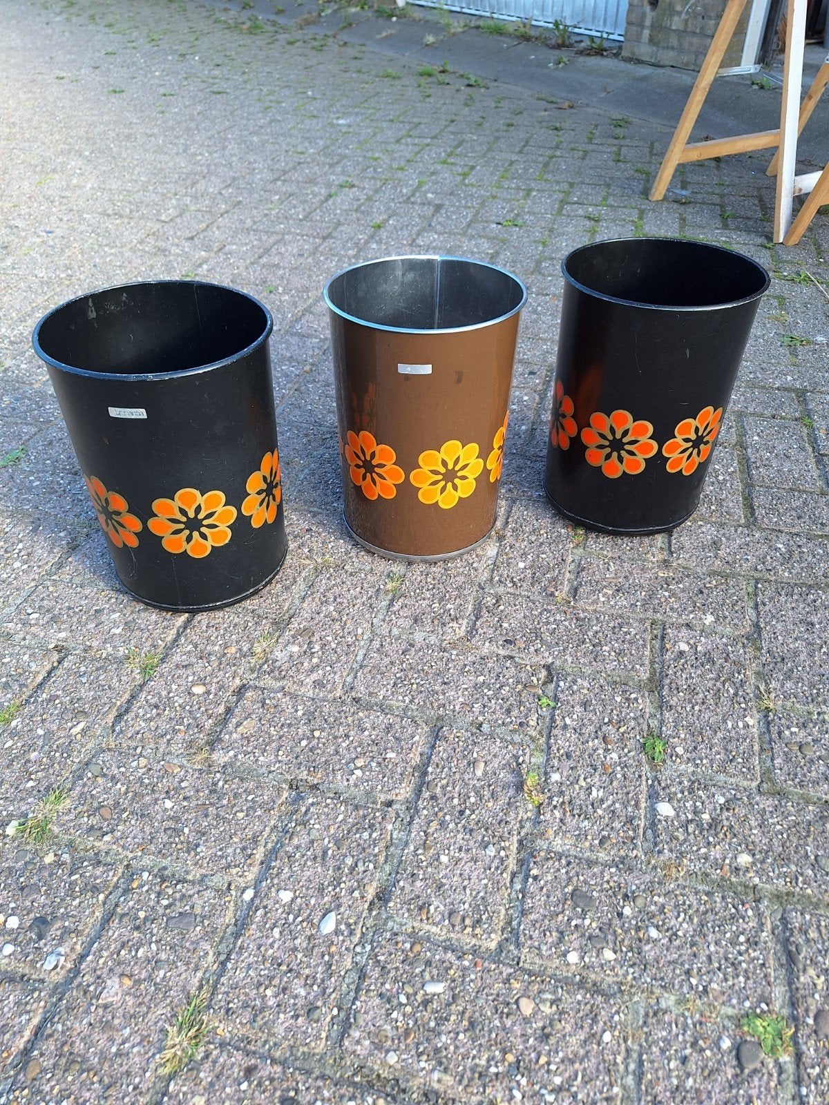 3 retro prullenbakken staal, Huis en Inrichting, Ophalen of Verzenden, Gebruikt, Metaal