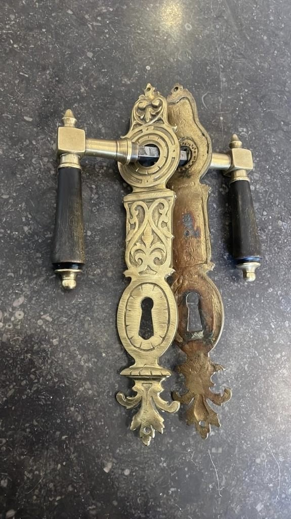 1x Goud Deurklink antiek 1900 Messing Art Nouveau Jugendstil, Ophalen of Verzenden