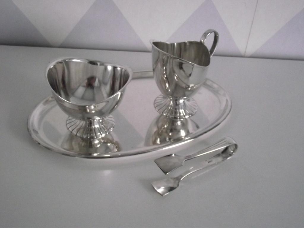 verzilverd Empire roomstel HH 90 Douwe Egberts + suikertang, Antiek en Kunst, Antiek | Goud en Zilver, Ophalen of Verzenden, Zilver