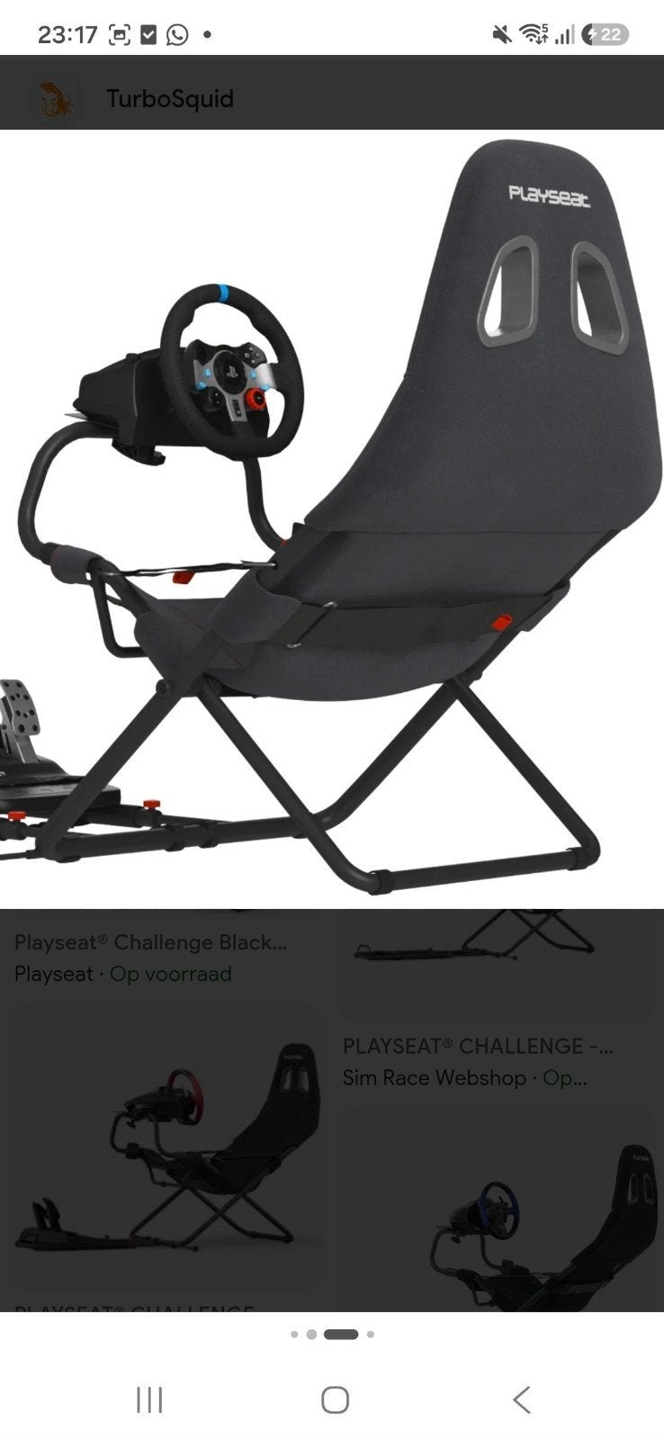 Playseat Challenge racestoel - Zwart, Ophalen, Racestoel, Zo goed als nieuw, Inklapbaar