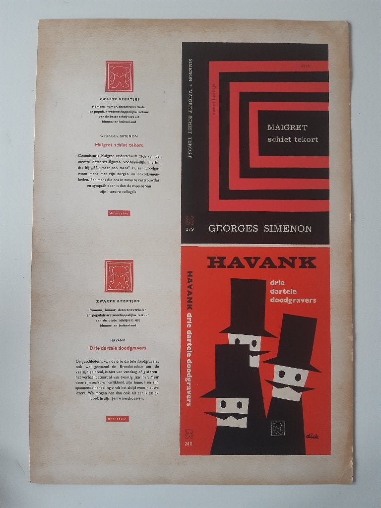 Proefdruk van Dick Bruna omslag Havank en Maigret, Antiek en Kunst, Ophalen of Verzenden, Overige onderwerpen, Lithografie