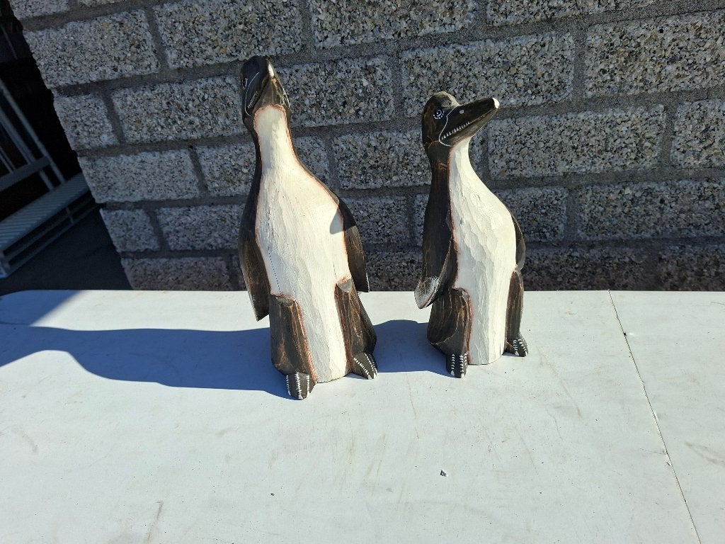 mooie set handgemaakte houten pinguins, Antiek en Kunst, Ophalen of Verzenden, Handgemaakt, Houtsnijwerk
