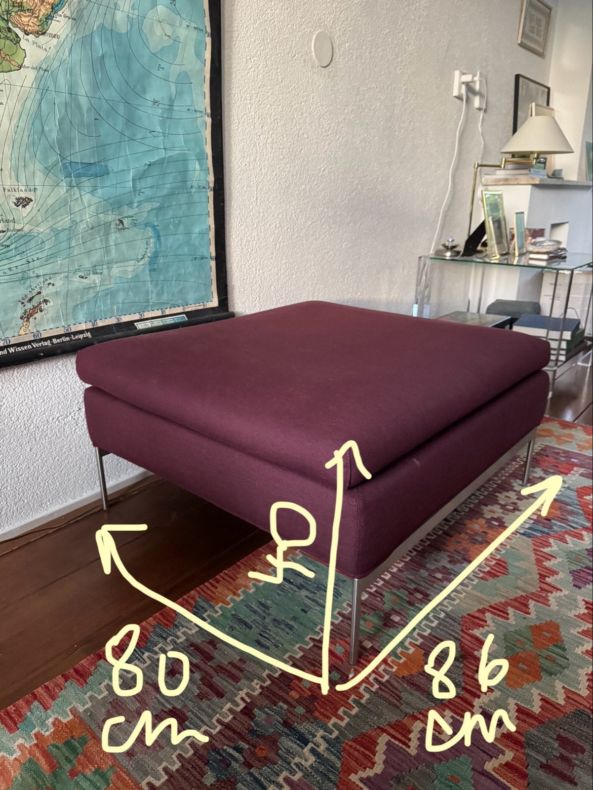 Vintage italian design Frighetto Ottoman / Voetenbank, Ophalen, Gebruikt, Vierkant, 75 tot 100 cm