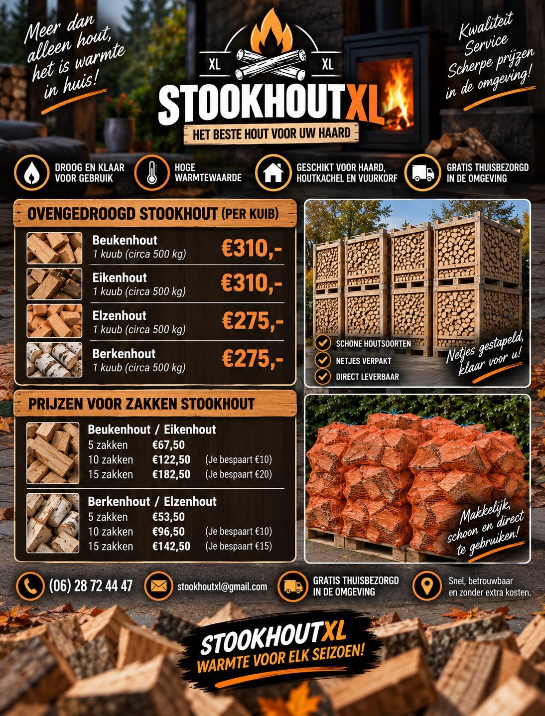 🪵 Haardhout Eiken , Beuken , Berken , Elzen – Kuub & Zakken, Tuin en Terras, Ophalen of Verzenden, Blokken