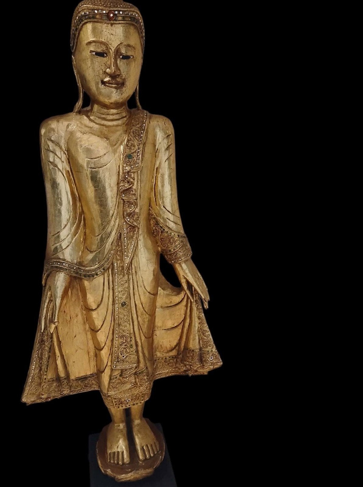 klassiek Birmese staande Boeddha in de traditionele Mandalay, Antiek en Kunst, Ophalen, Gepatineerd, 50 - 100 cm, Beeld