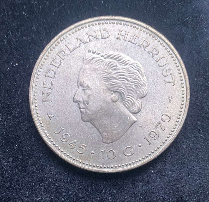Zilveren Tientje 1970 "Nederland Herrijst"- Koningin Juliana, Koningin Juliana, Zilver, Ophalen of Verzenden, Losse munt