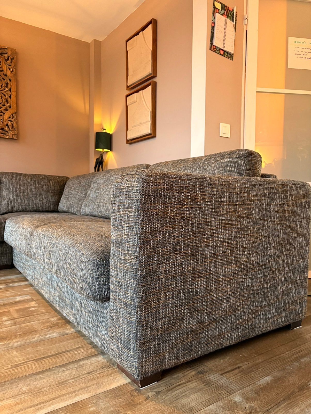 Mooie L-Vorm Hoekbank 279x279cm EVT eetstoelen erbij te koop, Ophalen, Zo goed als nieuw, Stof, Modern Robuust