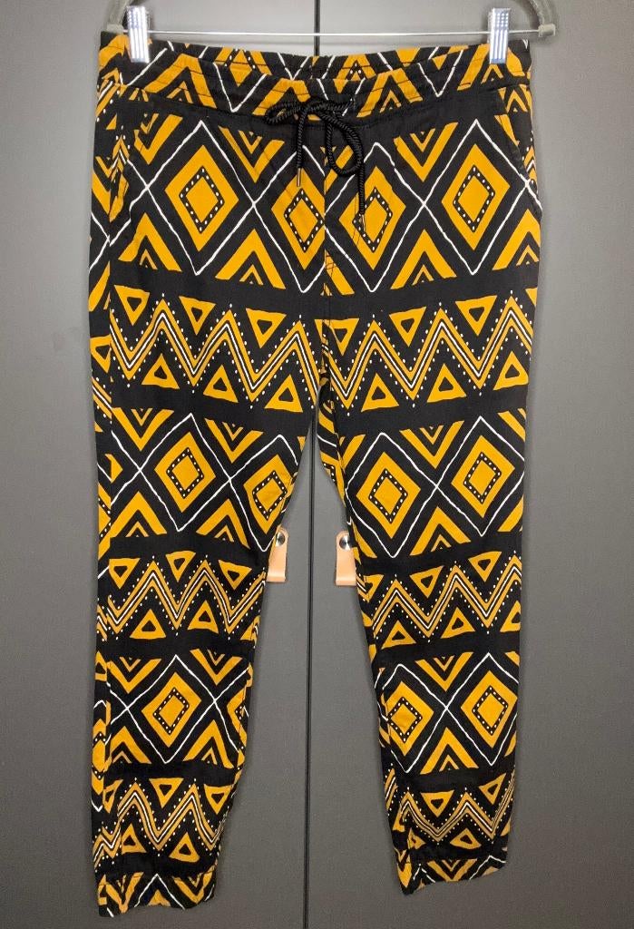 Men's Joggers - African Tribal Print Maat M Zwart & Goudgeel, Maat 48/50 (M), Geel, Gedragen, Forever21
