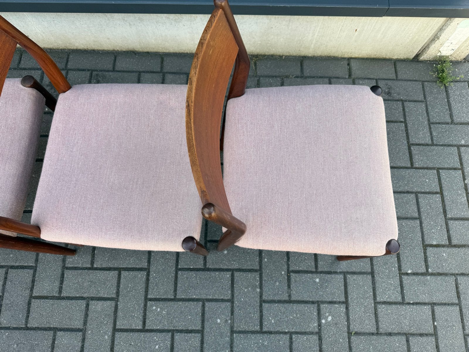 Set van 4 Fristho eetkamerstoelen - Teak & Stof, Ophalen, Gebruikt, Overige kleuren, Vier