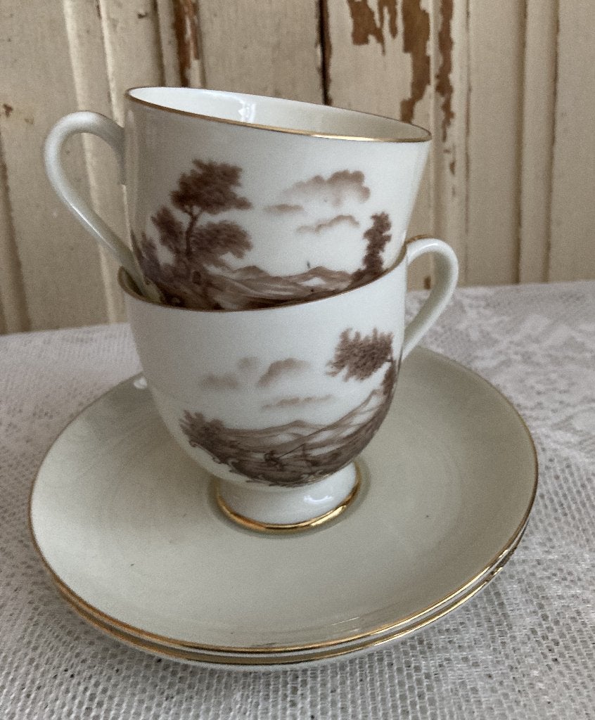 2x Brocante porseleinen kop en schotels / L Fürstenberg, Ophalen of Verzenden