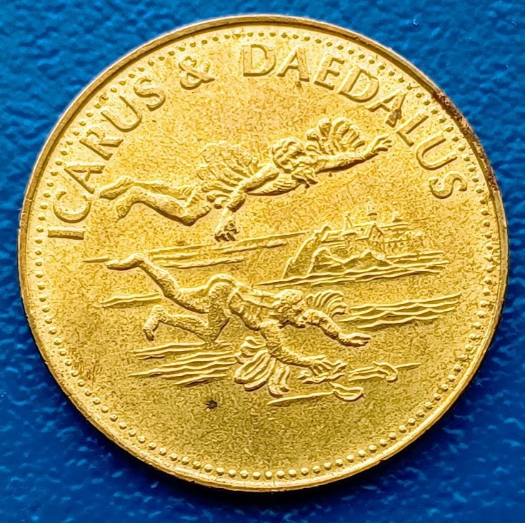 Shell Token - Man in Flight #01 - Icarus en Daedalus, Postzegels en Munten, Penningen en Medailles, Ophalen of Verzenden, Overige materialen