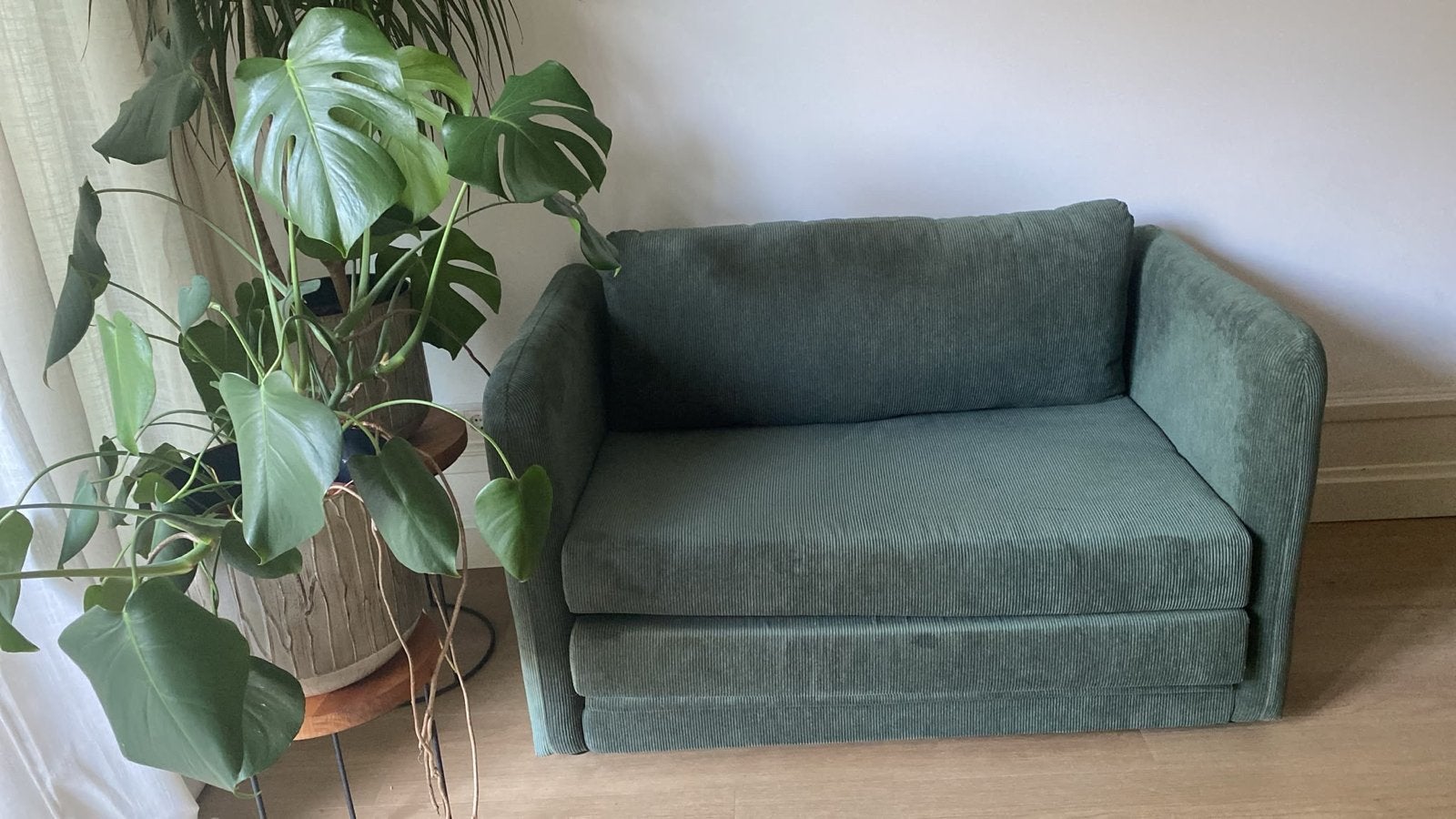 Groene slaapbank, Ophalen, Eenpersoons, Zo goed als nieuw, Overige maten