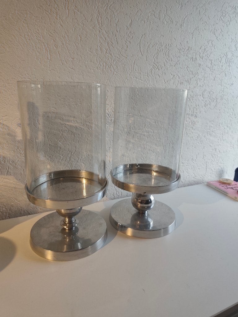 Set van 2 windlichten, Huis en Inrichting, Woonaccessoires | Kandelaars en Kaarsen, Ophalen, Gebruikt, Overige materialen, Kandelaar