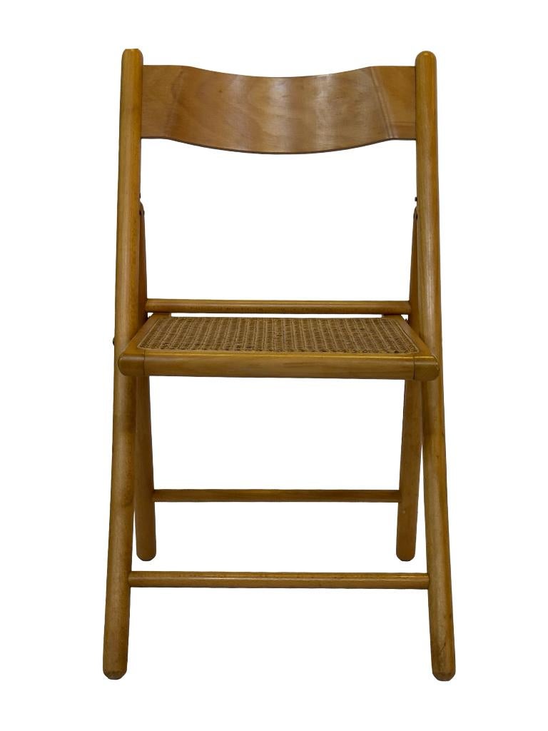 Vintage houten klapstoel met rotan zitting design jaren 70, Gebruikt, Vintage klapstoel, Bruin, Vintage klapstoel