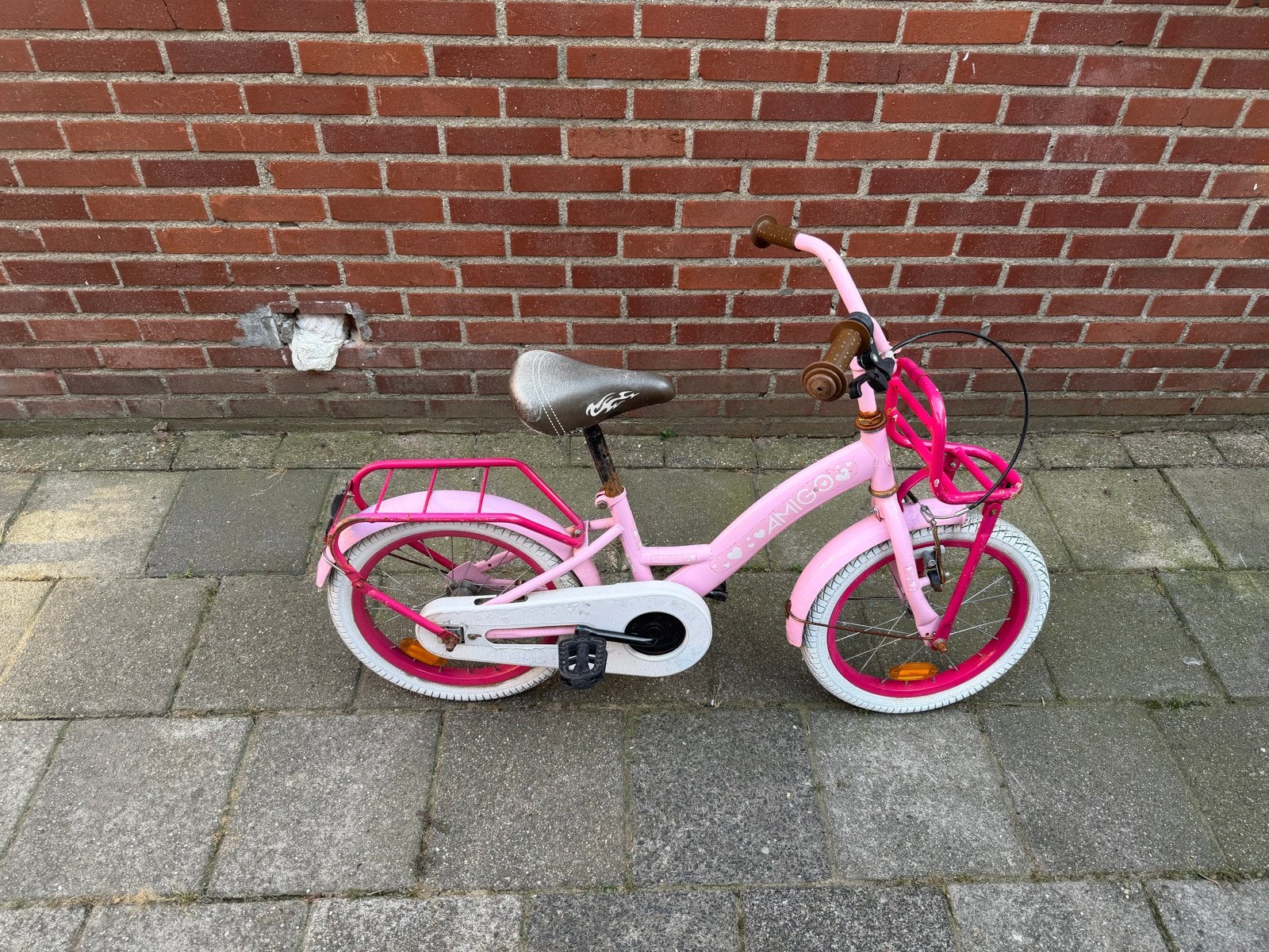 Roze kinderfiets Amigo 16 inch, Fietsen en Brommers, Fietsen | Kinderfietsjes, Ophalen of Verzenden, Gebruikt, Terugtraprem, 16 tot 20 inch