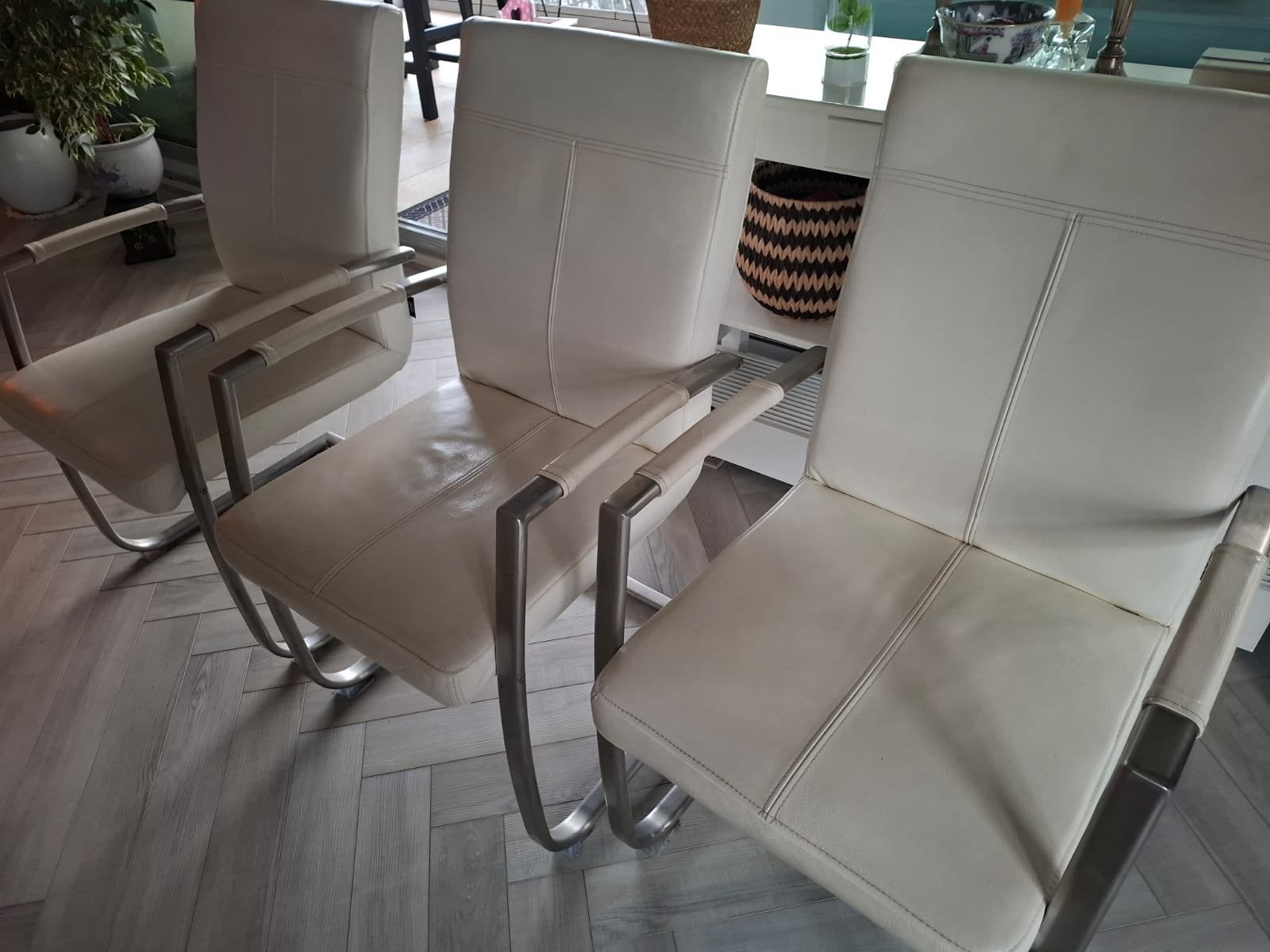 6 Witte leren stoelen, goed onderhouden, Ophalen, Gebruikt, Wit, Leer