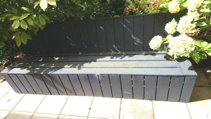 Gratis grote tuinbank van hout 265 cm breed(opknapper), Tuin en Terras, Tuinbanken, Ophalen, Gebruikt, Hout