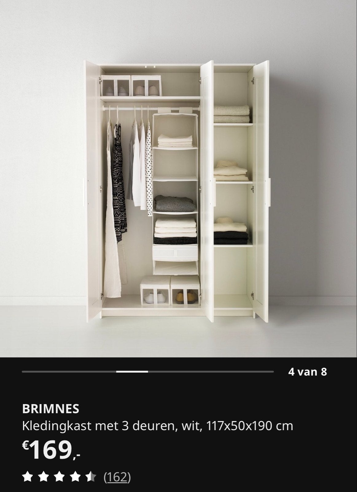 NIEUW - IKEA BRIMNES Kledingkast met 3 deuren, wit, Ophalen, 100 tot 150 cm, Nieuw, 150 tot 200 cm