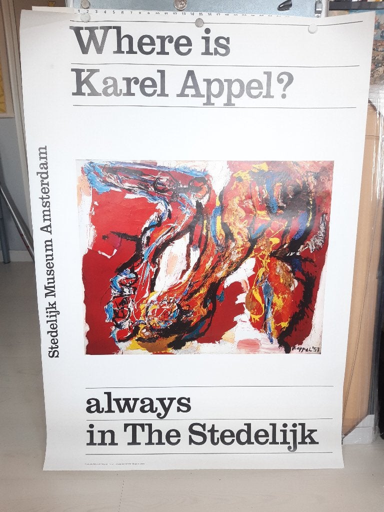 Originele poster Wim Crouwel Karel Appel in het Stedelijk, Verzamelen, Verzenden, A1 t/m A3, Reclame, Rechthoekig Staand