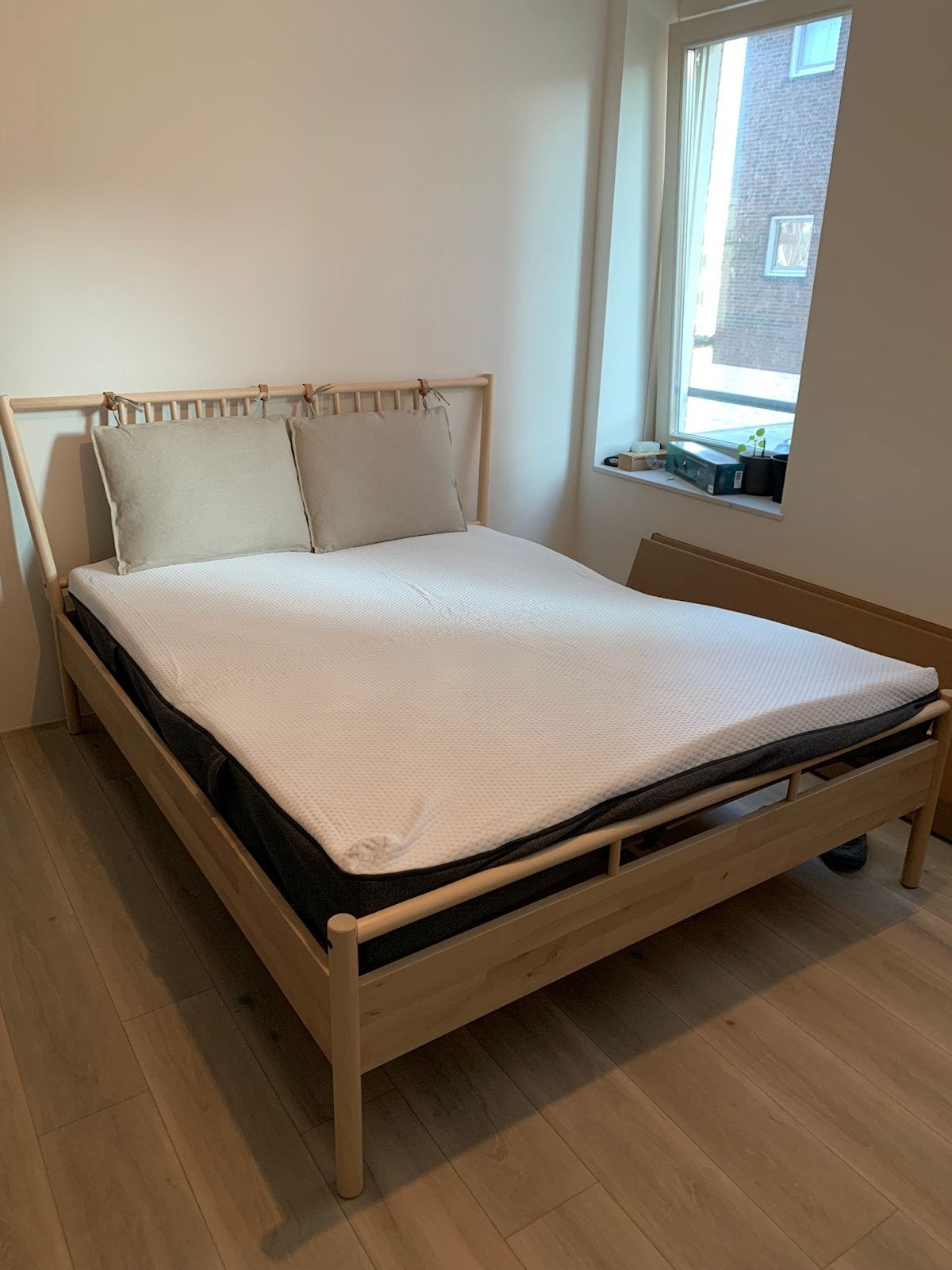IKEA BJÖRKSNÄS bed 160 cm met lattenbodem, Ophalen, Gebruikt, Beige, Tweepersoons