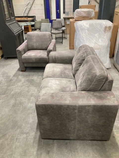 2 zitsbank en fauteuil stof taupe SAMEN €150 ALS NIEUW, 150 tot 200 cm, Tweepersoons, 75 tot 100 cm, Ophalen of Verzenden
