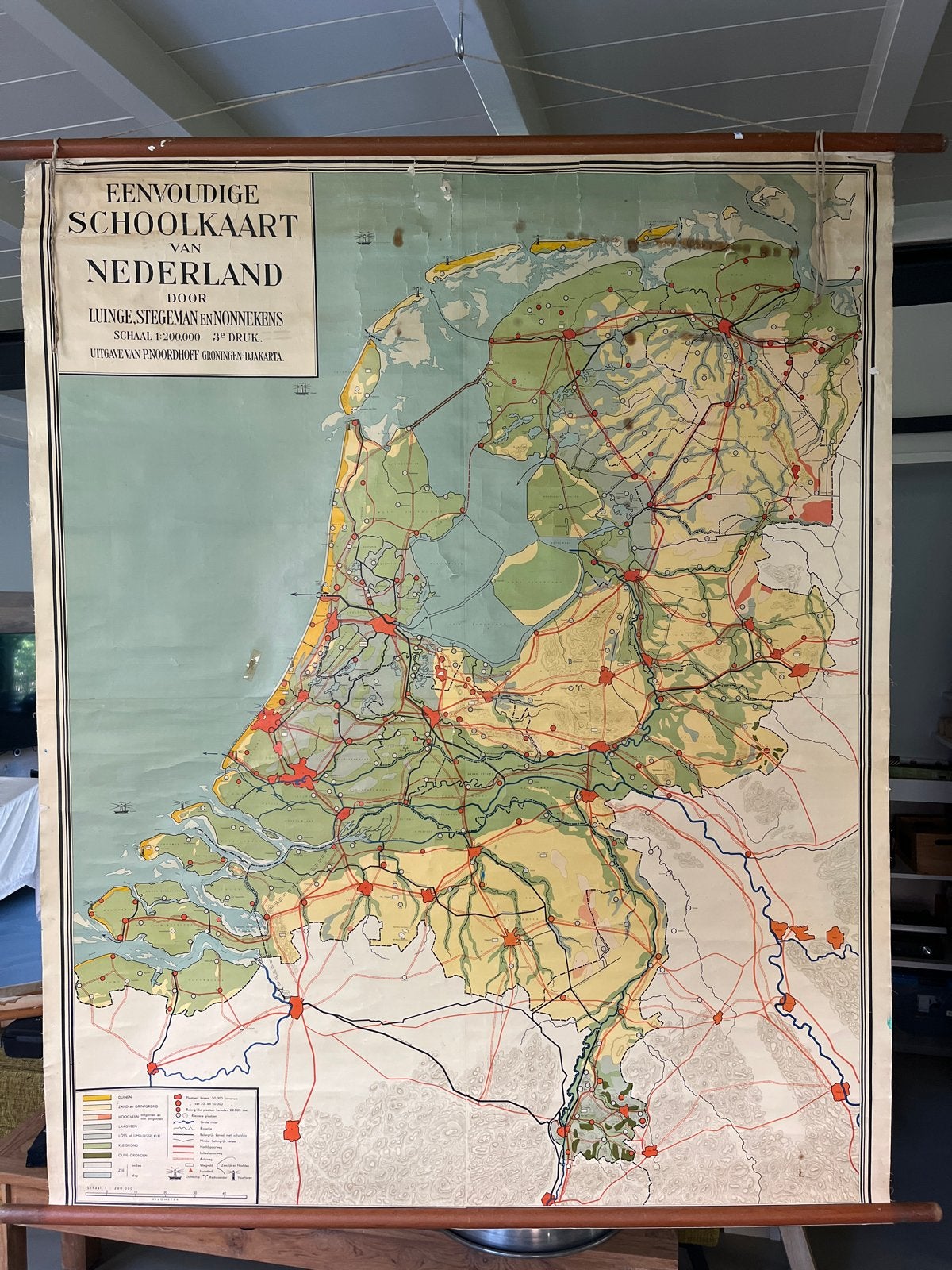 Vintage Linnen Schoolkaart van Nederland (150x175 cm), Ophalen, Aardrijkskunde