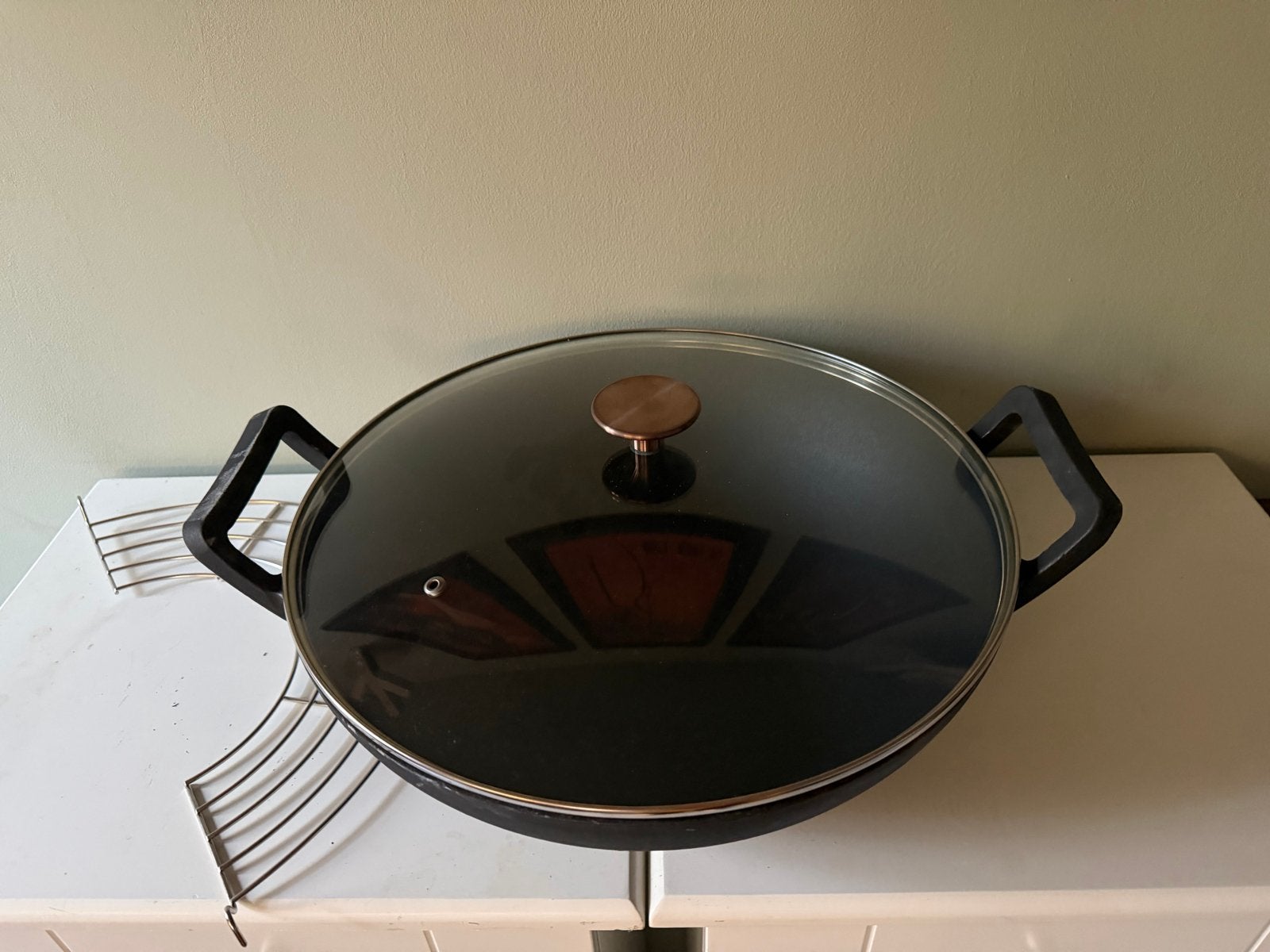 Buccan Gietijzeren Wokpan met Deksel en Rooster - 35 cm, Ophalen, Gietijzer, Zo goed als nieuw, Overige merken