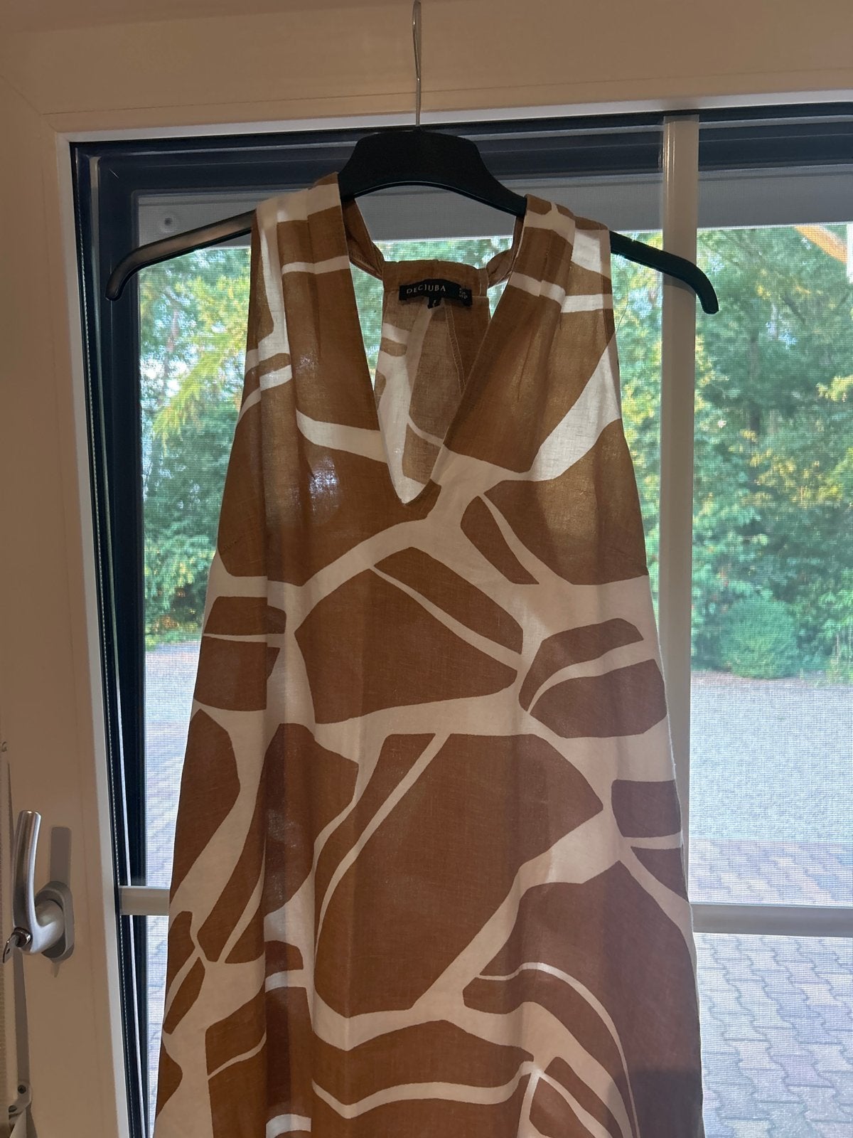 Mooie linnenjurk met giraffe print, Maat 38/40 (M), Bruin, Ophalen of Verzenden, Zo goed als nieuw