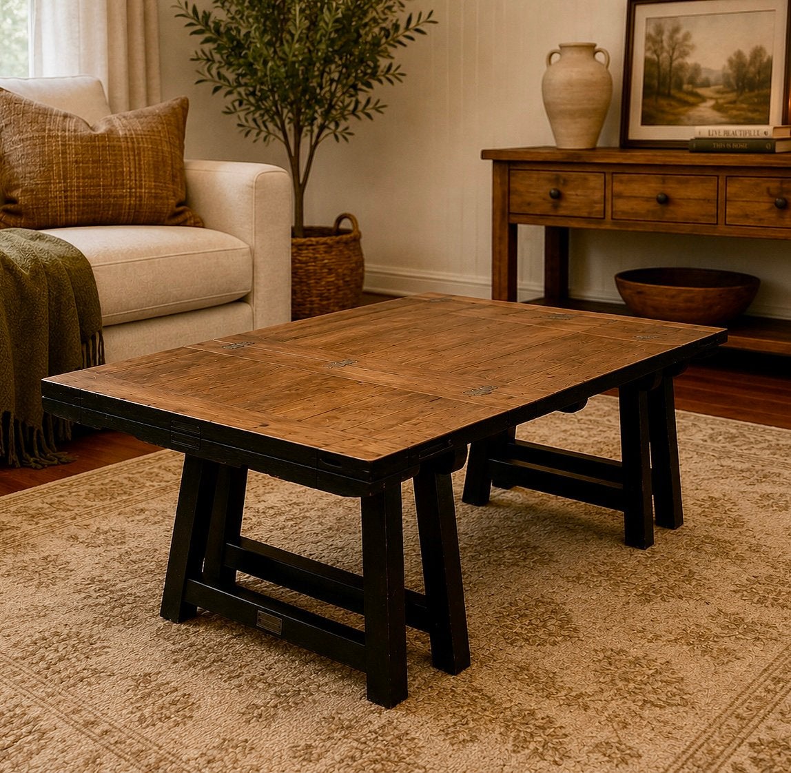 Rivièra Maison uitklapbaar salontafel – Massief hout, Ophalen, 50 tot 100 cm, Zo goed als nieuw, 150 tot 200 cm