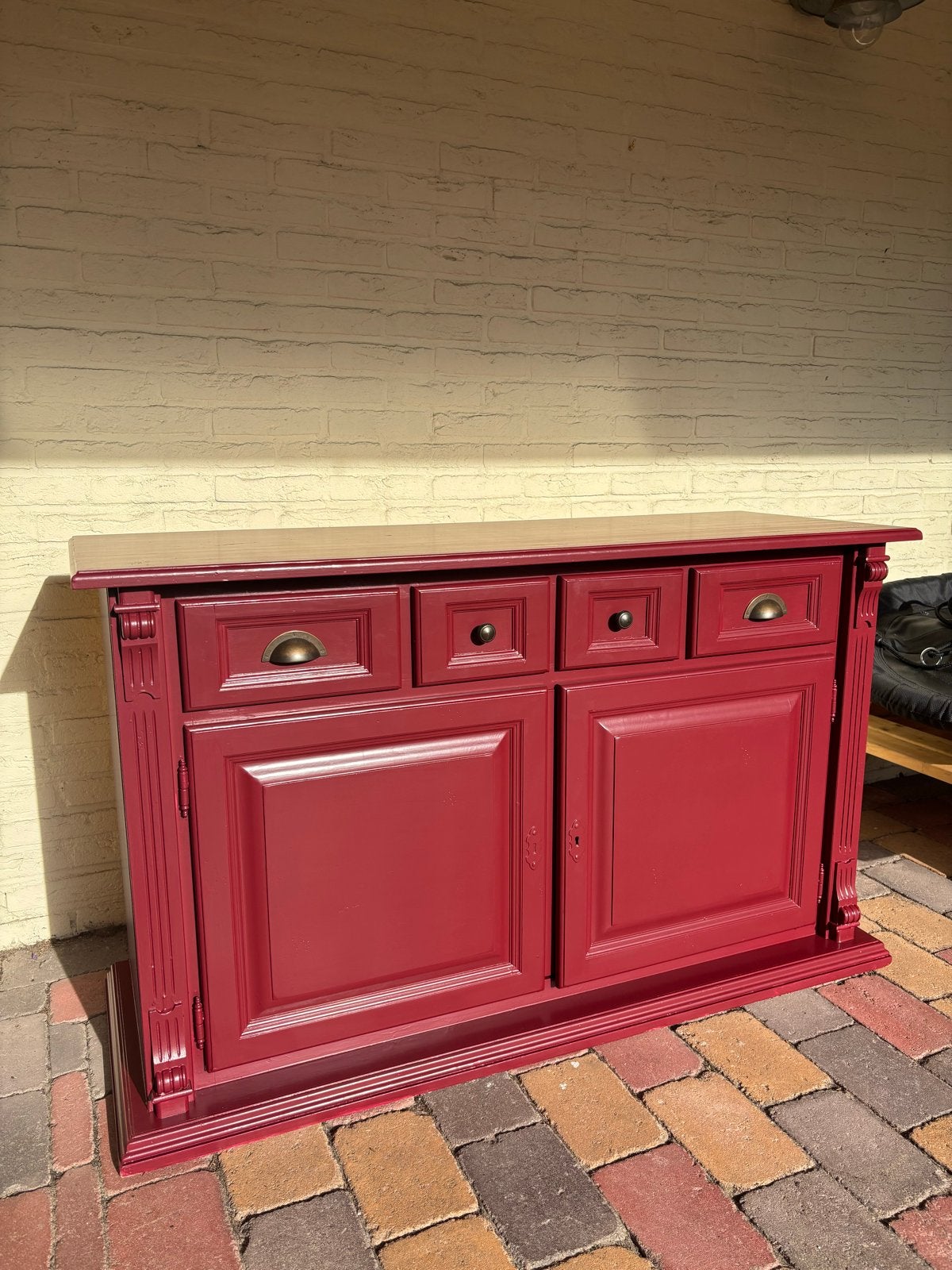 WijnRood dressoir met lades en deuren - vintage, Ophalen, Gebruikt, 100 tot 150 cm, Met lade(s)