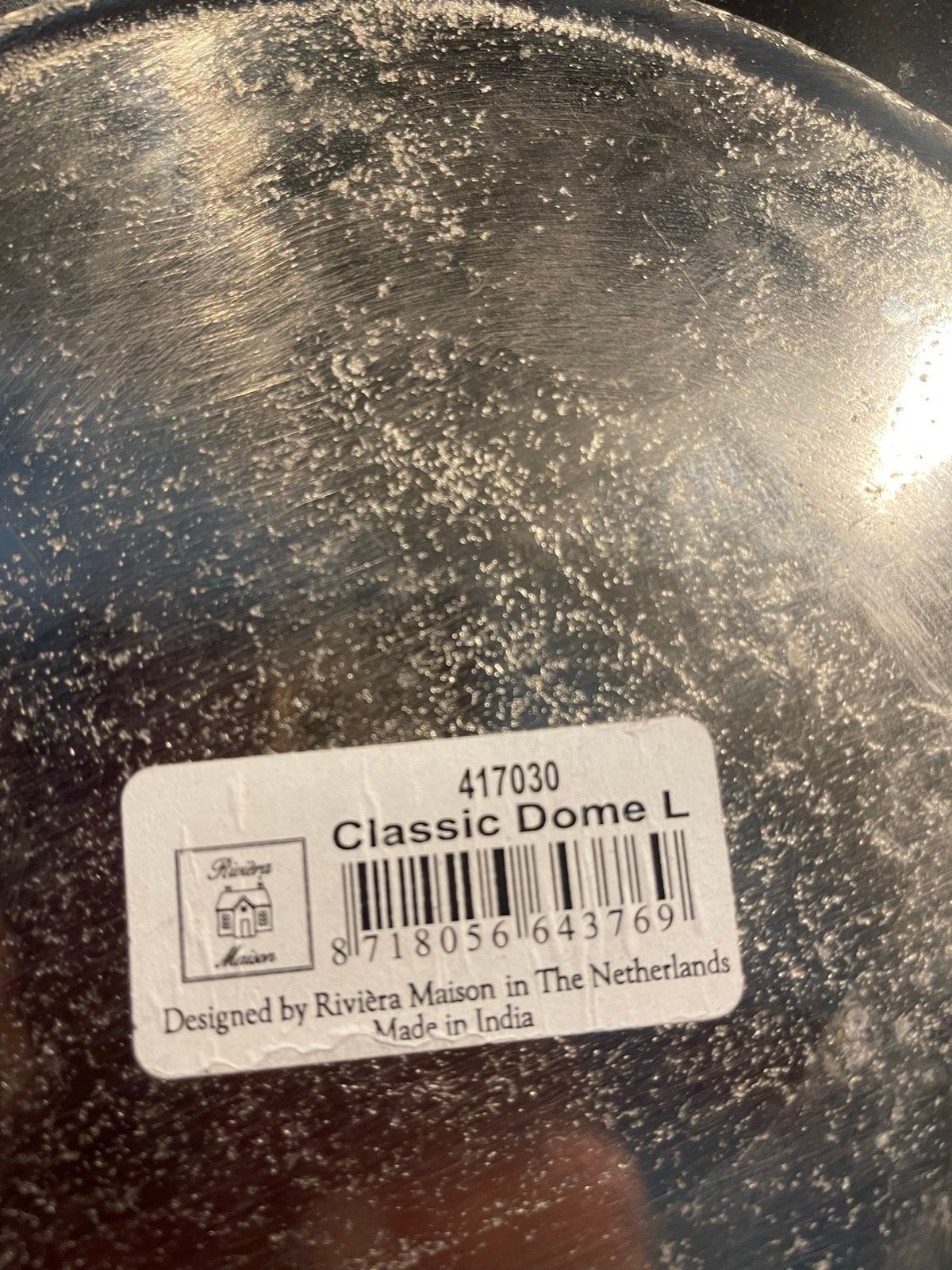 Riviera Maison Classic Dome L stolp met zilverkleurige voet, Ophalen of Verzenden, Gebruikt