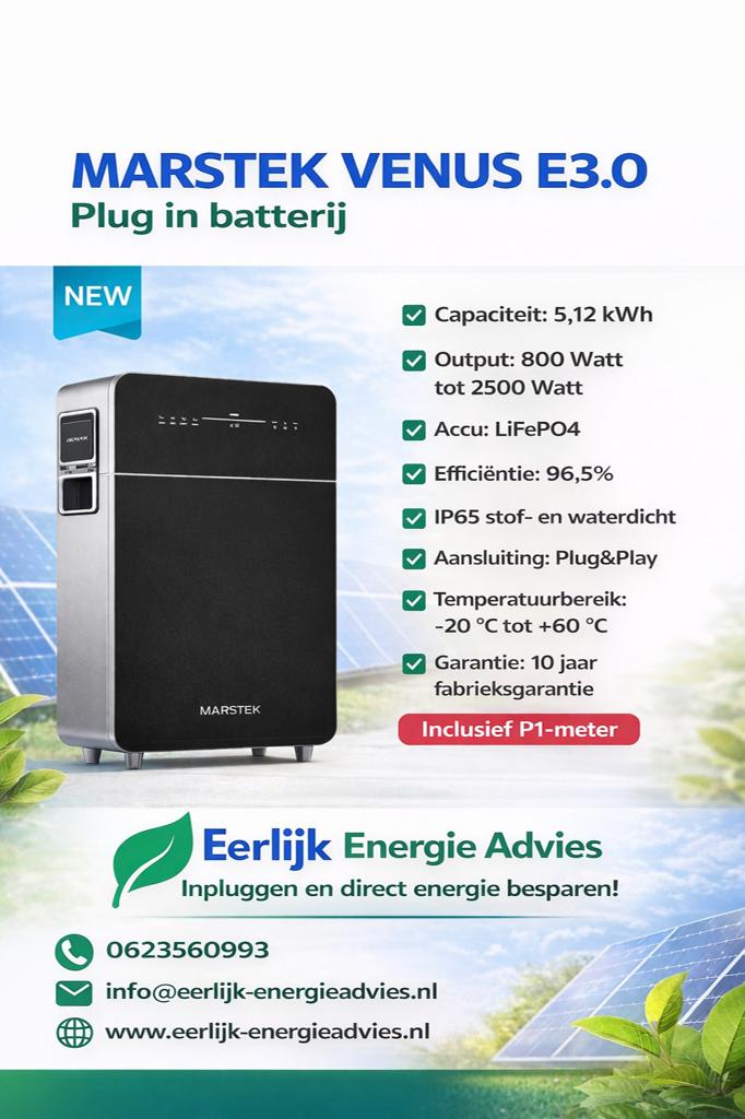 Marstek Venus E3.0 - 5.12 kWh incl P1 meter ACTIE tm 31 mei, Computers en Software, Accu's en Batterijen, Ophalen of Verzenden