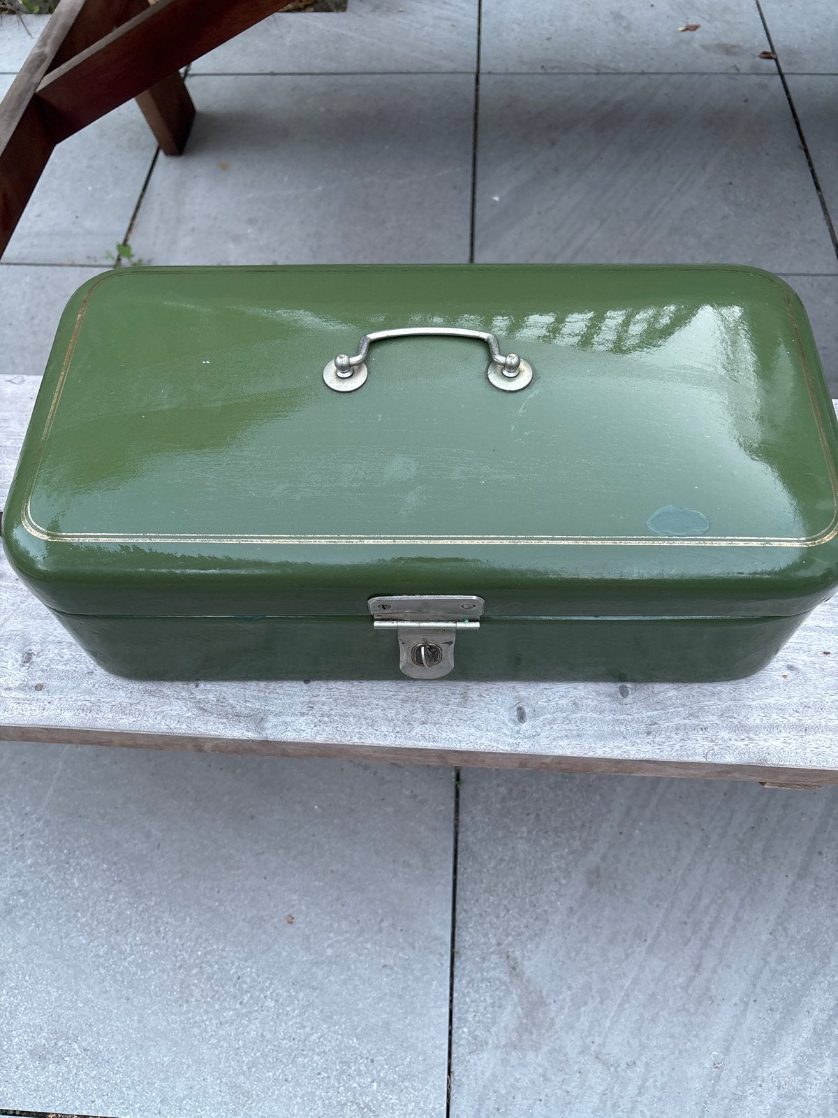 Vintage Broodtrommel Emaille Olijfgroen, Ophalen