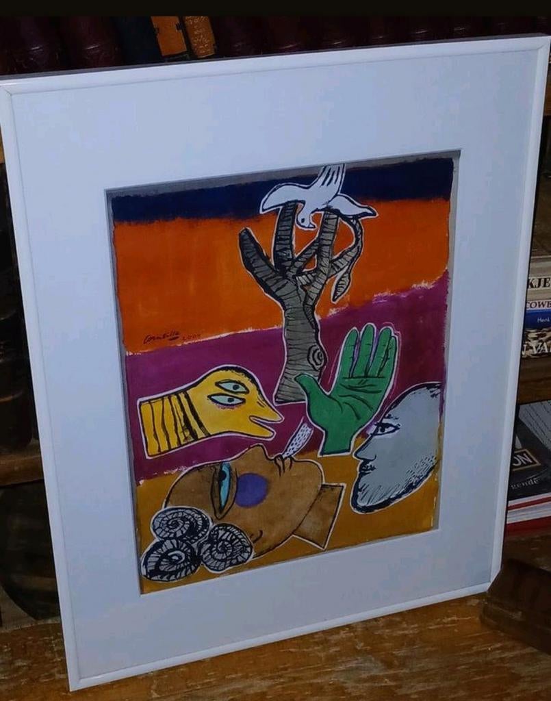 Kleurrijke zeefdruk van Corneille, ingelijst, Antiek en Kunst, Ophalen of Verzenden