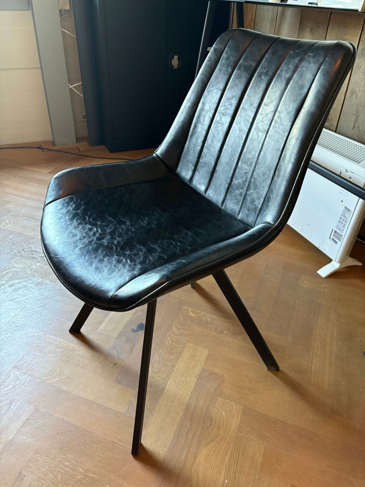 6stuks Zwarte (nep) leren eetkamerstoel - Modern design, Stoel, Zwart, Stoel, Leer