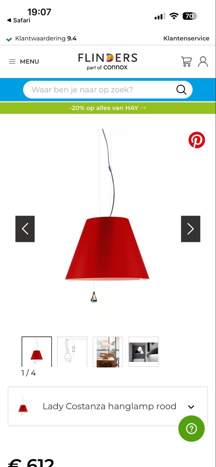 2x Lady Costanza Luceplan hanglamp rood, Ophalen of Verzenden, Gebruikt, Kunststof, E27 (groot)