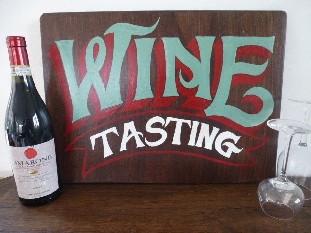 Vintage houten wijn bord / Winery / handgeschilderd / winkel, Huis en Inrichting, 29 cm, Ophalen of Verzenden, Zo goed als nieuw