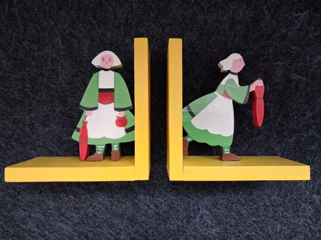 Vintage houten boekensteunen Bécassine, Ophalen, Kuifje, Zo goed als nieuw, Beeldje of Figuurtje