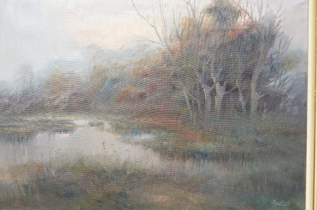 Flink schilderij Pierre Jacobs zicht op een ven gesigneerd, Antiek en Kunst, Ophalen of Verzenden, Klassiek, Origineel werk, Landschap