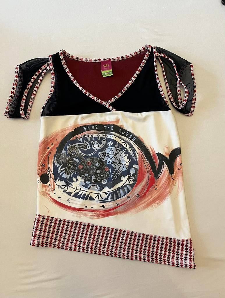 Save The Queen XL top wit zwart print L apart Zomer shirt, Maat 38/40 (M), Wit, Ophalen of Verzenden, Zo goed als nieuw
