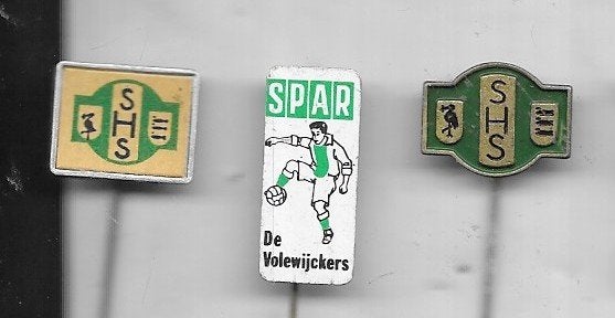 VOETBAL SHS. SCHEVENINGEN EN DE VOLENWIJKERS 3 SPELDJESS, Verzamelen, Speldjes, Pins en Buttons, Ophalen of Verzenden, Zo goed als nieuw