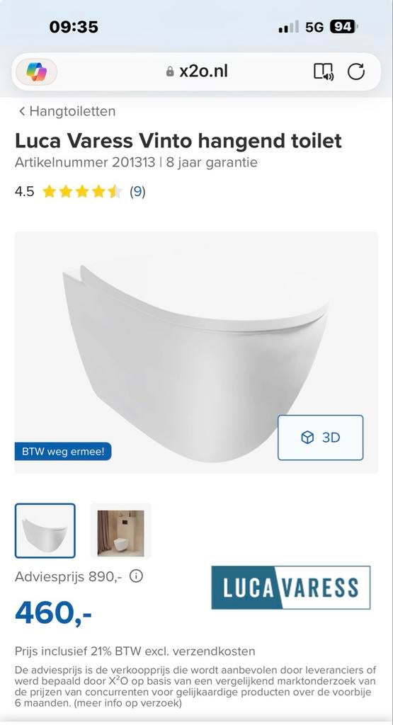 Luca Varess Vinto hangend toilet, Ophalen, Zo goed als nieuw, Toilet
