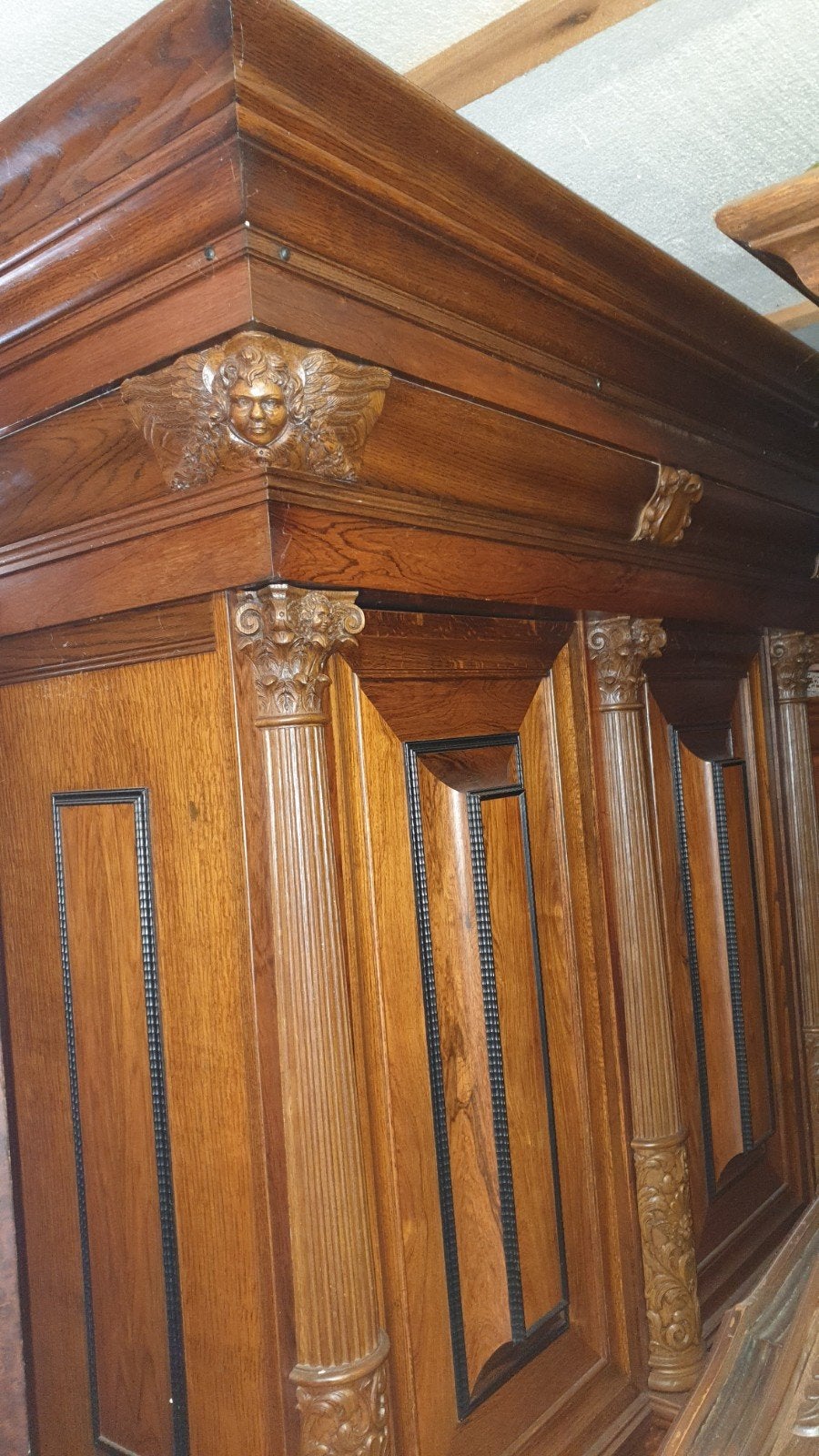 Antieke Eiken Kussenkast met Rijkelijk Snijwerk, Ophalen