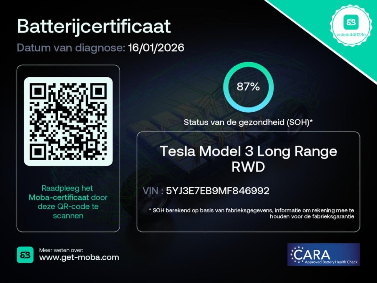 Tesla Model 3 Long-Range AWD 351pk 75 kWh FACELIFT 87% SoH [, Automaat, Gebruikt, Wit, Origineel Nederlands