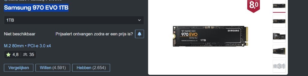 Samsung 970 EVO 1TB NVMe M.2 SSD – snelle SSD, Intern, Ophalen of Verzenden, Zo goed als nieuw, Samsung