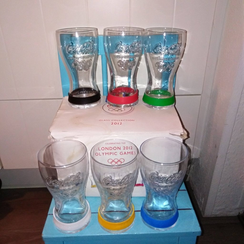 Coca cola glazen olympische spelen London 2012 set van 6, Huis en Inrichting, Ophalen, Glas of Glazen, Overige stijlen, Glas