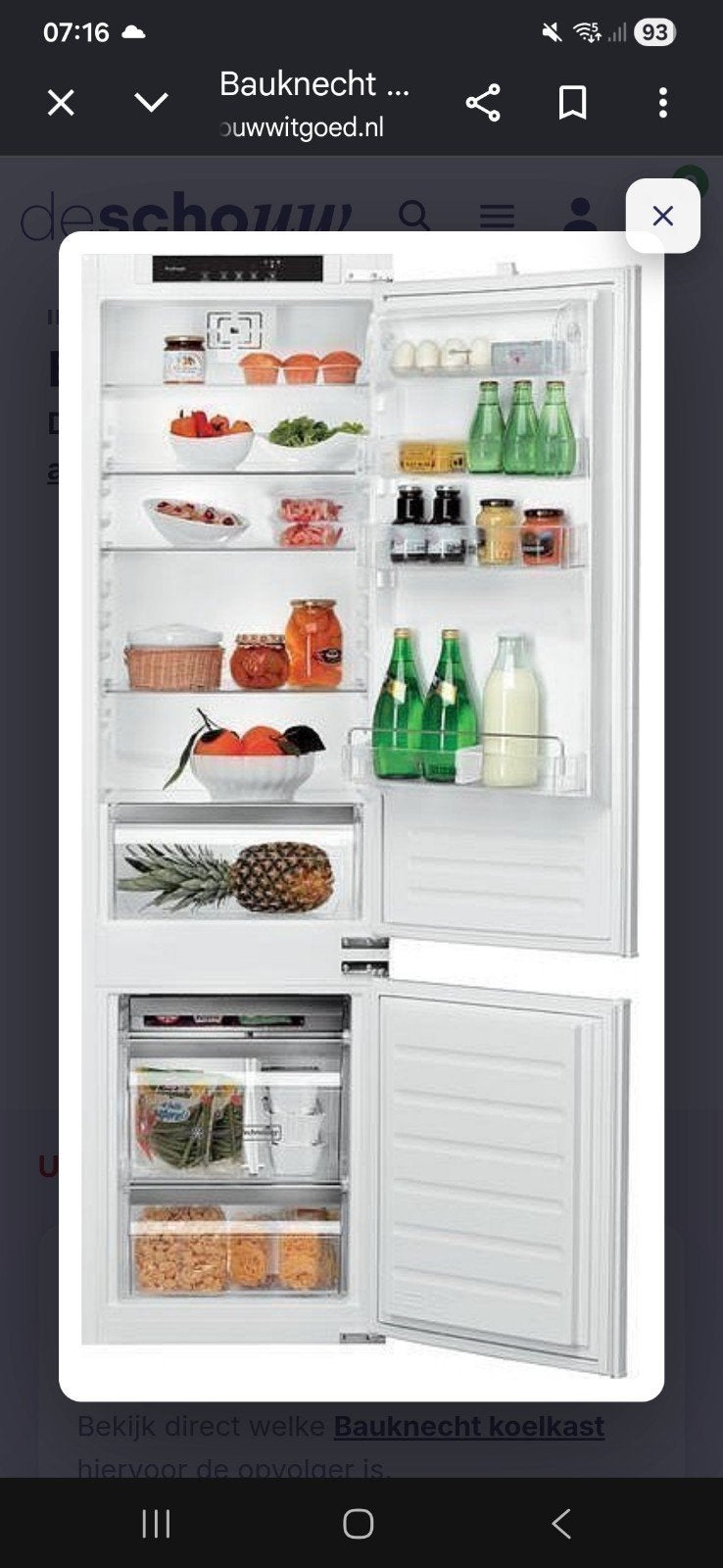 Bauknecht KGIS3194A++ Koelvriescombinatie, Ophalen, 200 liter of meer, 60 cm of meer, Met aparte vriezer